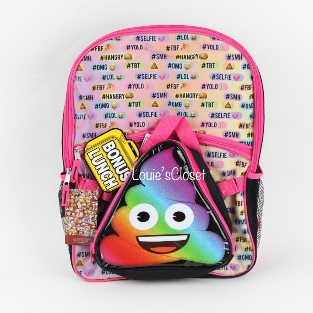 Emoji Rainbow Poo Backpack with Lunch Kit